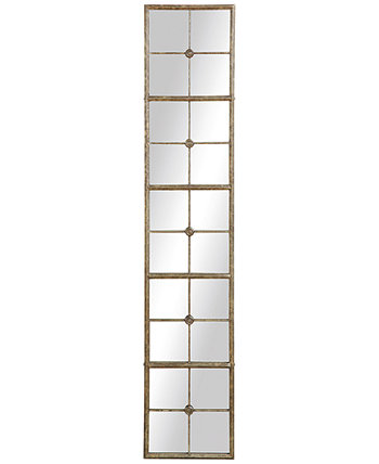 Настенное зеркало в оконном стекле в прямоугольной металлической раме с состаренным эффектом, золотистый тон 3R Studio