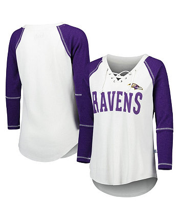 Женская бело-фиолетовая футболка Baltimore Ravens Rebel Raglan Tri-Blend с длинными рукавами и v-образным вырезом на шнуровке Touch