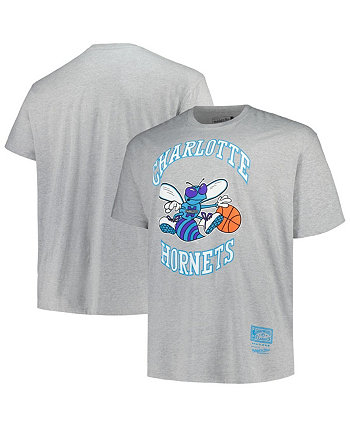 Мужская серая рваная футболка Charlotte Hornets Big and Tall из твердой древесины в винтажном стиле с логотипом Mitchell & Ness
