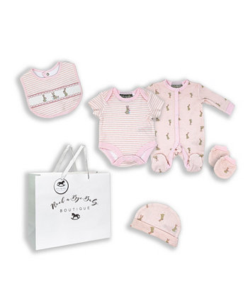 Подарок Layette для новорожденных девочек в сетчатом мешке, набор из 5 предметов Rock-A-Bye Baby Boutique