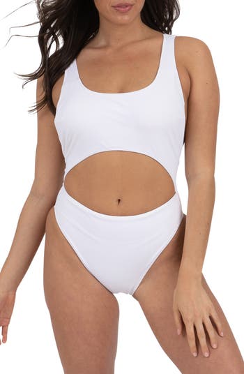 White Cutout High Leg Monokini One-Piece Swimsuit RACHEL Rachel Roy