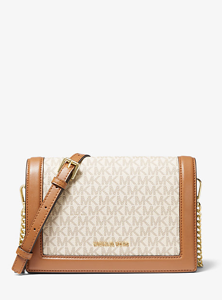 michael kors jet set large logo and leather crossbody bag