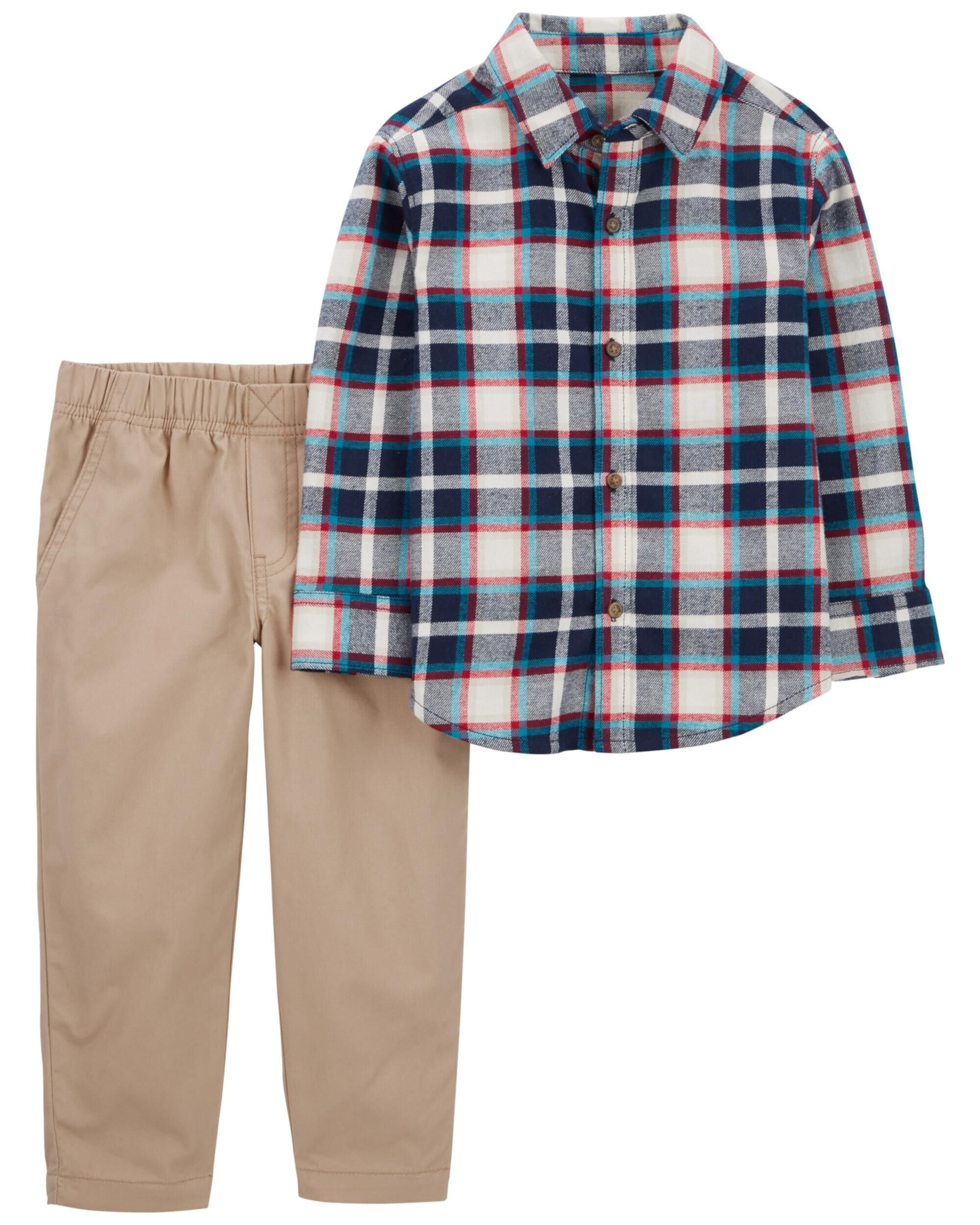 Комплект из 2 предметов: рубашка и штаны в клетку для малышей, рубашка на пуговицах спереди Carter's