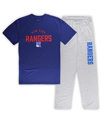 Мужской комплект из футболки и брюк для отдыха New York Rangers Blue, Heather Grey Big and Tall Profile