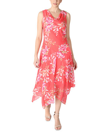 Women's Sleeveless Draped-Neck Floral-Print Maxi Dress Robbie Bee