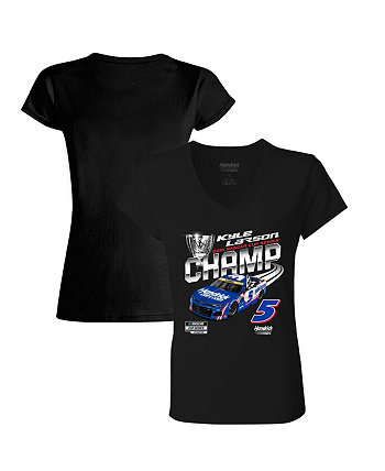 Женская черная футболка Kyle Larson с чемпионом серии NASCAR Cup 2021 HendrickCars.com Official Champ с v-образным вырезом Hendrick Motorsports Team Collection