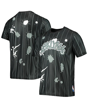 Men's Black Brooklyn Nets Striped Splatter T-shirt FISLL