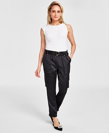Women's High-Rise Belted Satin Cargo Pants, Regular & Petite, Created for Macy's I.N.C. International Concepts