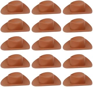 GSHLLO 20 Pcs Small Plastic Cowboy Hats Mini Western Cowgirl Caps Miniature Cute Doll Hats Tiny Cake Drink Hat Dollhouse Party Cap for Party Decoration Brown Gshllo