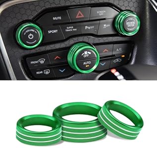 3Pcs Air Conditioner Switch Button Knob Cover, Climate Control Knob Covers, Aluminum Alloy A/C Decal Trim Rings, Car Interior Accessories Compatible with Challenger Durango 2015-2022 (Black) Kutyun