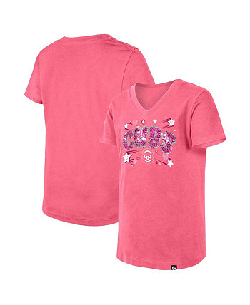 Розовая футболка с v-образным вырезом и пайетками Big Girls Chicago Cubs New Era