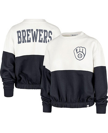 Женская бело-темно-синяя толстовка с пуловером Milwaukee Brewers Take Two Bonita '47 Brand