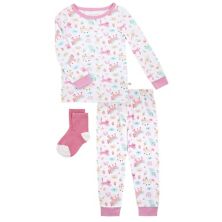 Sleep On It Плотно прилегающий пижамный комплект для сна в клетку «ромашка» для девочек-младенцев/маленьких девочек, состоящий из двух предметов и подходящих носков Sleep On It