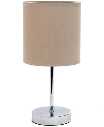 Nauru 11.81" Traditional Petite Metal Stick Bedside Table Desk Lamp in Chrome with Fabric Drum Shade Creekwood Home