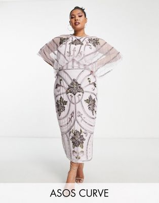 Сиреневое блузонное платье миди с отделкой в стиле модерн ASOS DESIGN Curve ASOS Curve