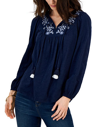 Women's Cotton Embroidered Peasant Top, Created for Macy's Style & Co