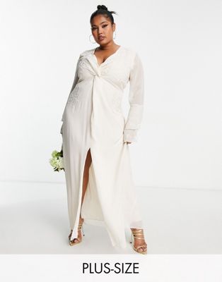 Hope & Ivy Plus Bridal tiered sleeve embroidered maxi dress in ivory Hope & Ivy Plus