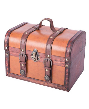 Декоративная деревянная кожаная шкатулка с сокровищами - большой багажник Vintiquewise