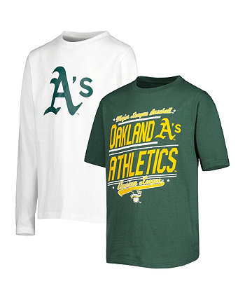 Комплект из зеленых и белых футболок для мальчиков Youth Boys Oakland Athletics Stitches