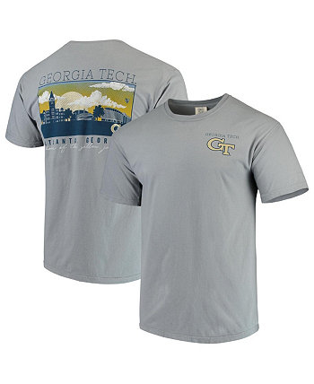 Men's Gray Georgia Tech Yellow Jackets Team Comfort Colors Campus Scenery T-shirt Image One