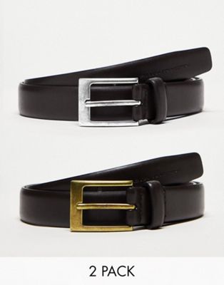 Двухкомпонентный кожаный ремень с пряжкой French Connection черного и коричневого цвета French Connection