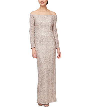 Women's Sequined-Lace Off-The-Shoulder Gown Alex Evenings
