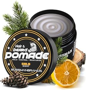 Bossman Hair & Beard Pomade - All Day Hold, Control and Moisturizing Hair, Beard and Moustache Styling Product - Natural Strong Hold Pomade - Made in USA (Gold Scent) Bossman