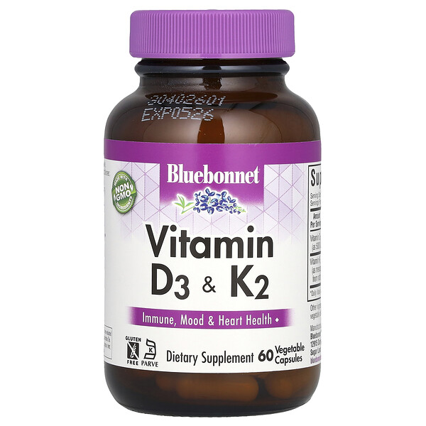 Витамин D3 & K2 - 60 растительных капсул - Bluebonnet Nutrition Bluebonnet Nutrition