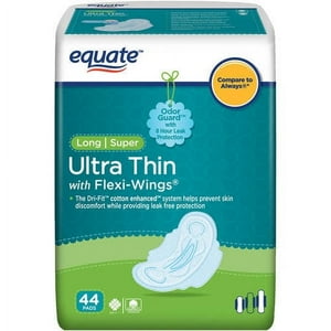 Equate Ultra Thin Pads with Wings, Long Super Unscented, 44 ct Equate