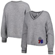 Women's Lusso Gray Philadelphia 76ers Scarletts Lantern Sleeve Tri-Blend V-Neck Pullover Sweater Lusso