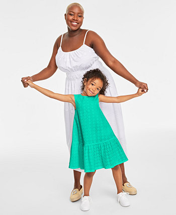 Big Girl's Cotton Eyelet Tiered Sleeveless Dress, Created for Macy's On 34th