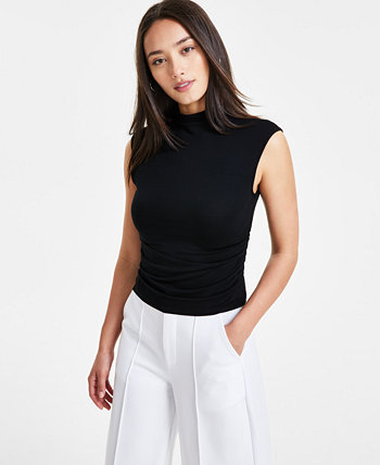 Petite Side-Ruched Mock-Neck Sleeveless Top, Created for Macy's Bar III