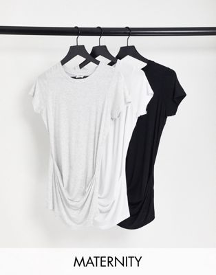 Cotton:On Maternity 3-pack wrap front t-shirts in black, white and gray Cotton:On Maternity
