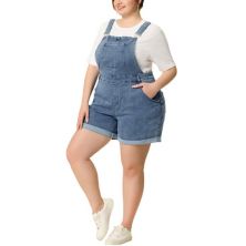 Women's Plus Size Jumpsuit Roll Hem Pocket Jean Overall Shorts Agnes Orinda