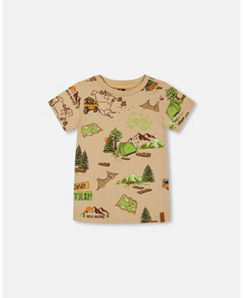 Toddler Boys Printed Organic Cotton Tee Camping Beige - Toddler|Child Deux par Deux