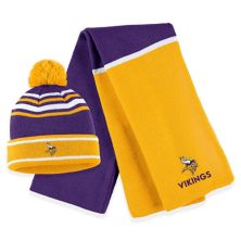 Women's WEAR by Erin Andrews Purple Minnesota Vikings Colorblock Cuffed Knit Hat with Pom and Scarf Set WEAR by Erin Andrews