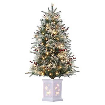 3FT Artificial Mini Christmas Tree with Elk Light Box Base with 78PCS 8 Mode Warm White Light Beads HD