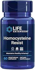 Life Extension Homocysteine Resist - For Heart & Brain, Cognitive Health Support Supplement – Vitamin B2, B6 & B12 + Folate - Once-Daily, Non-GMO, Gluten-Free - 60 Vegetarian Capsules (Вегетарианские капсулы) Life Extension