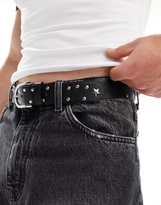 ASOS DESIGN faux leather belt with stars and studs in black ASOS DESIGN