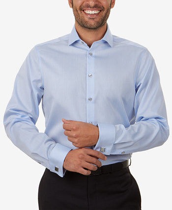 Мужская приталенная классическая рубашка с французскими манжетами в елочку и без железа Calvin Klein
