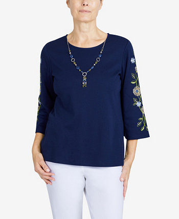 Petite Bright Idea Embroidered Sleeve Everyday Top Alfred Dunner