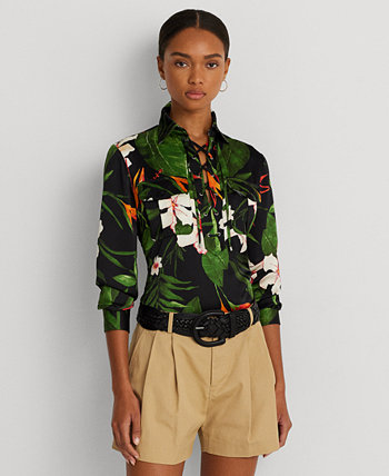 Рубашка Petite с тропическим принтом и завязкой спереди Ralph Lauren