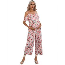 Women's Maternity Jumpsuit V Neck Sleeveless Summer Casual Ruffle High Waisted Loose Romper MISSKY