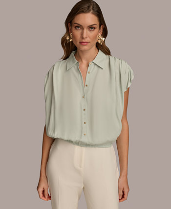 Women's Ruched-Shoulder Short-Sleeve Blouse Donna Karan New York
