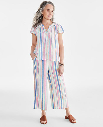 Women's Stripe Cropped Drawstring Pants, Created for Macy's Style & Co