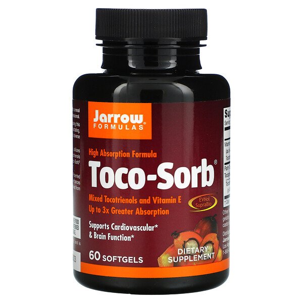 Toco-Sorb, Смесь токотриенолов и витамина Е, 60 мягких желатиновых капсул Jarrow Formulas