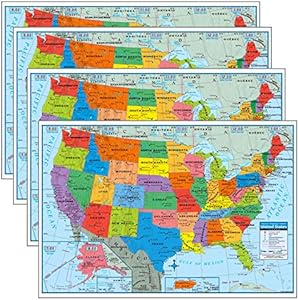 Pack of 4 Superior Mapping Company United States Poster Size Wall Map 40" x 28" with Cities (4 Maps) Kappa