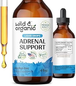 Wild & Organic Adrenal Support Tincture for Positive Outlook - Adrenal Complex with Ashwagandha, Rhodiola Rosea Root - 1-Month Supply - Vegan, No Sugar & Alcohol - 2 fl oz Wild & Organic