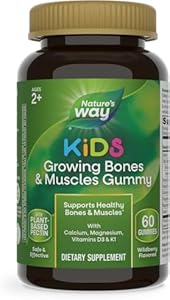 Nature's Way Kids Growing Bones & Muscles Gummies (Жевательные конфеты), Supports Healthy Bones & Muscles*, Calcium, Magnesium, Vitamins D3 & K1, Ages 2+, Wildberry Flavored, 60 Gummies (Packaging May Vary) Nature's Way