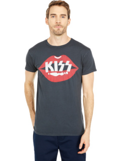 Винтажная рваная футболка с короткими рукавами Black Label Kiss Lips The Original Retro Brand